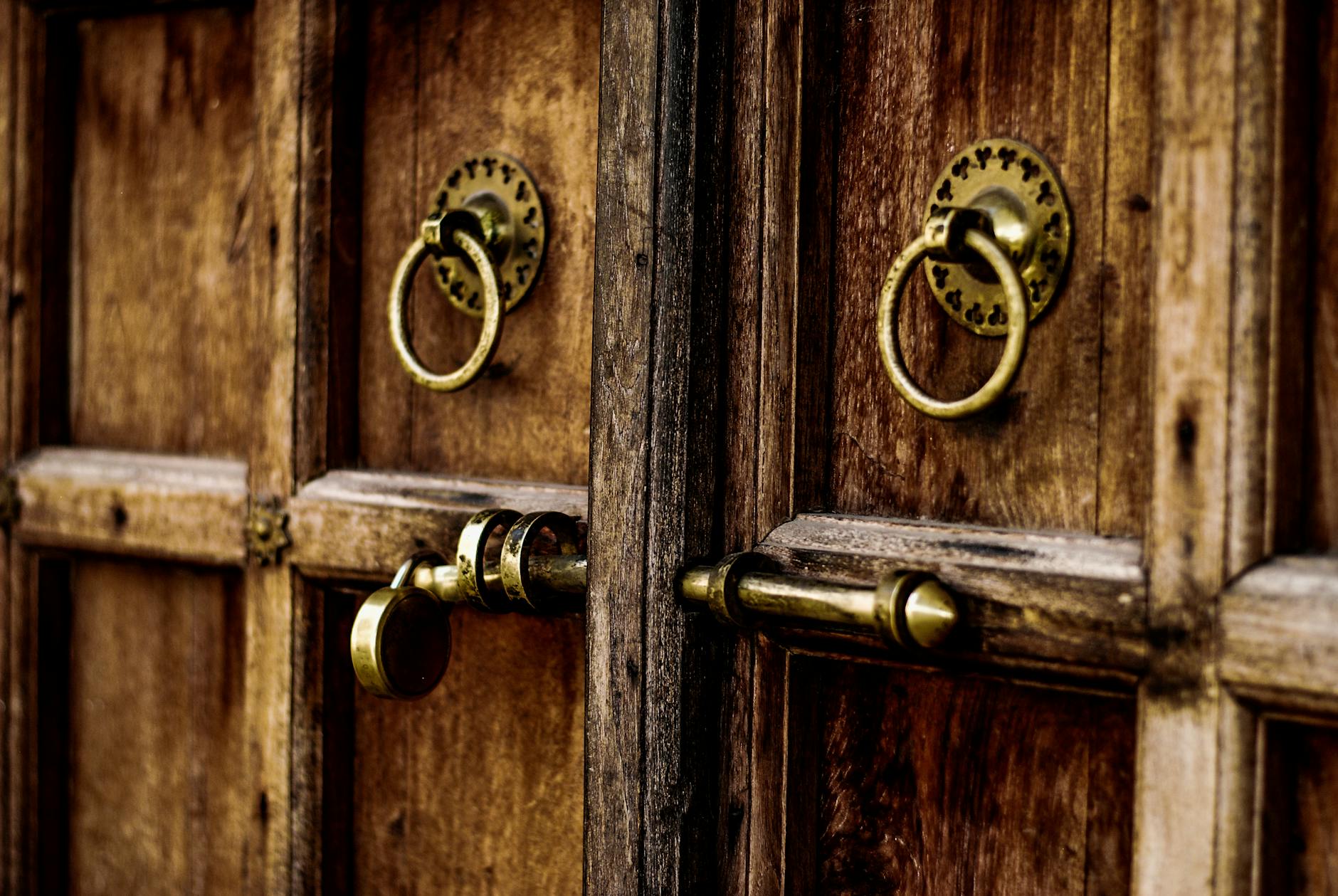 brown wooden door with locks